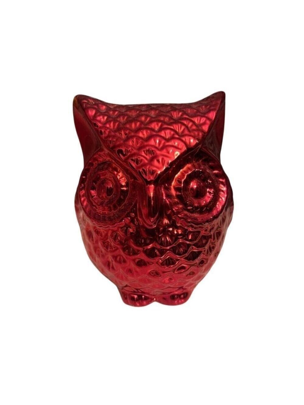 Two's Company Red Metallic Owl Coin Bank Figurine Decor 4"